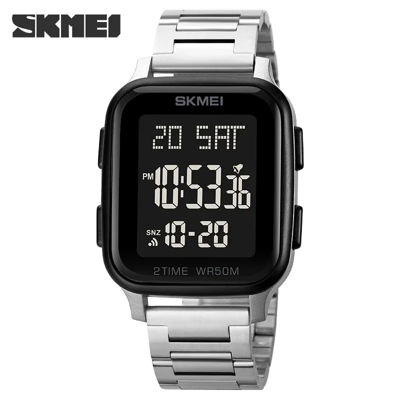 SKMEI 1859 Digital Sport Men Watch Waterproof Leisure Business Steel LED Clock 1858 Reloj Masculino Mens Electronic Wristwatches