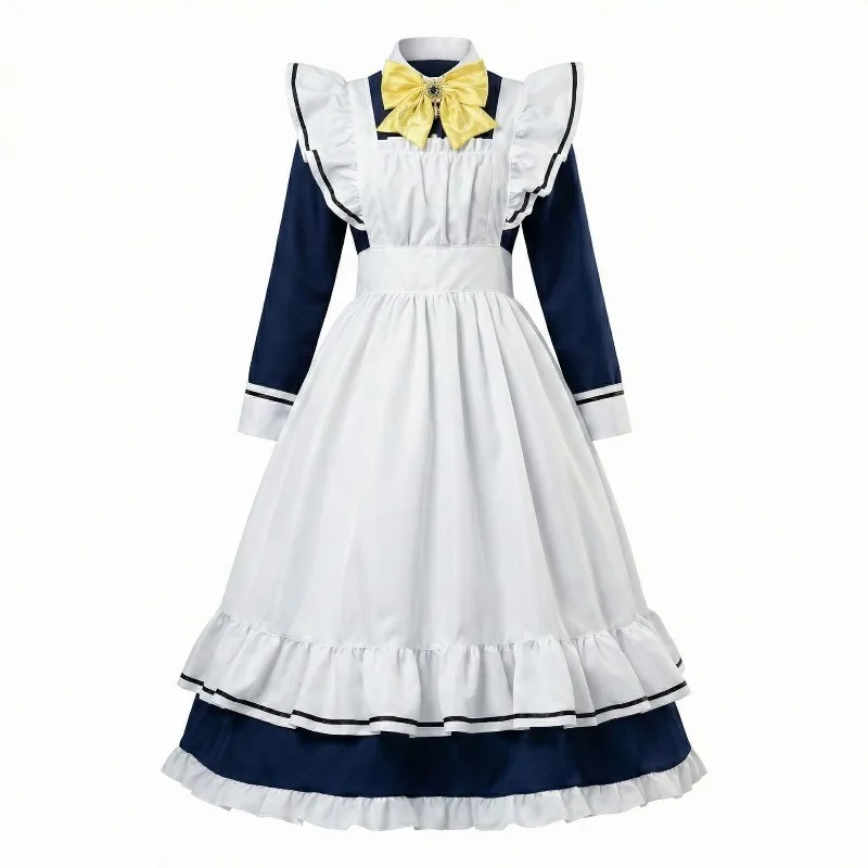 Natsume Shiki Cosplay Costume Café Stella Japanese Maid Dress Full Set Black White Apron Bow Headband For Women Halloween