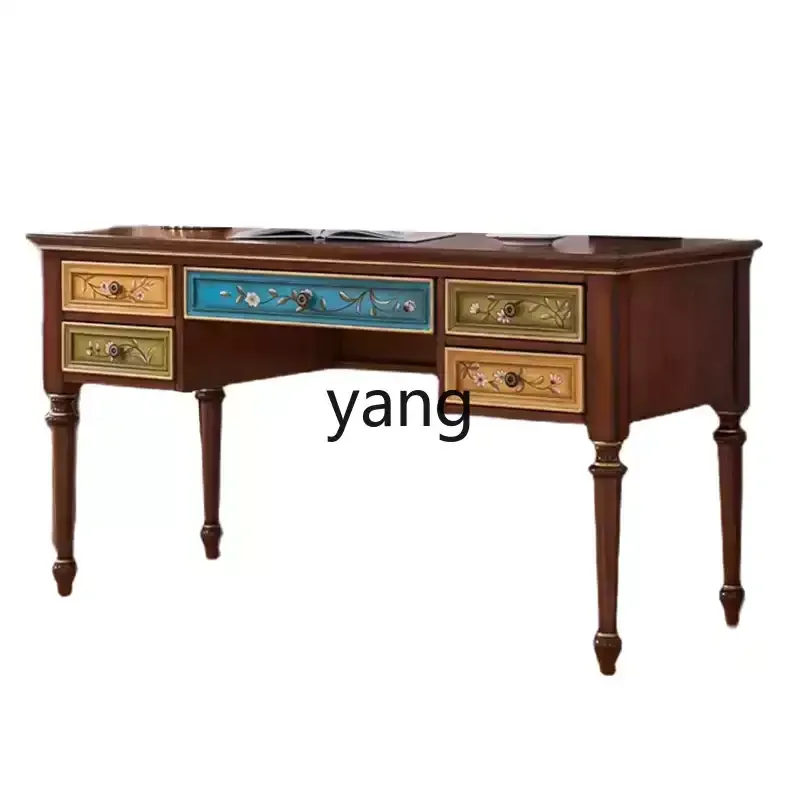 

YJQ solid wood desk office writing desk computer home retro painted whole