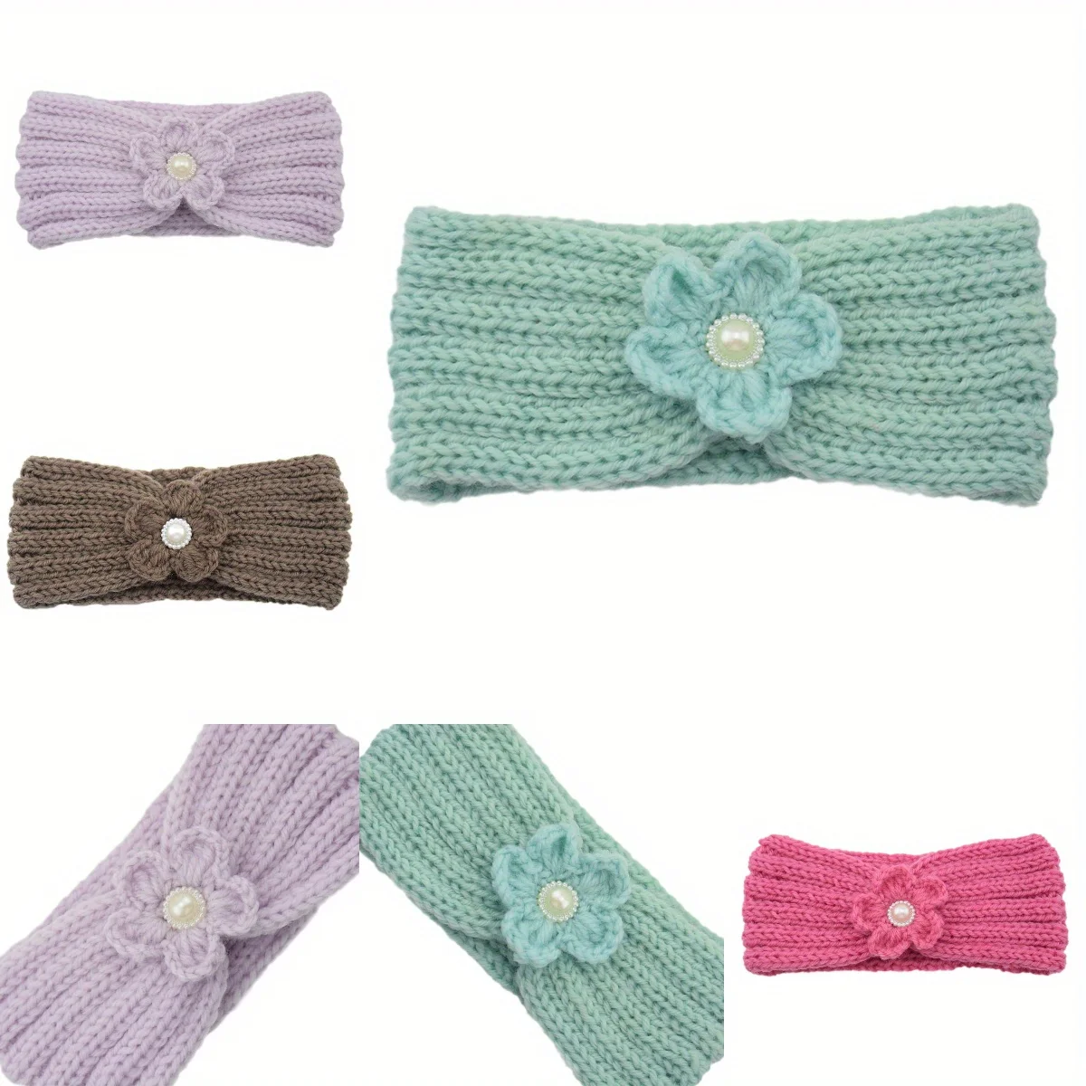 

Flower Pearl Knitted Headband for Women Soft Stretchy Hair Band Face Washing Makeup Headwear Daily Comfortable Hair Accessories