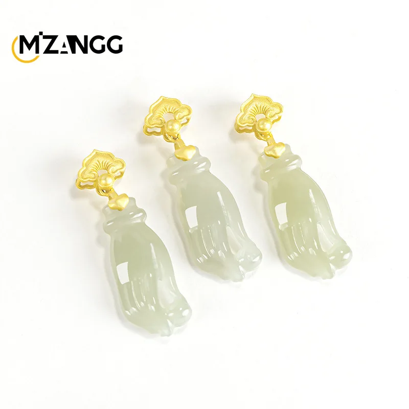 خمر Hetian الأبيض اليشم "جواهر النخيل" قلادة-S925 فضة مطعمة حجر اليشم الطبيعي للجنسين قلادة للرجال والنساء