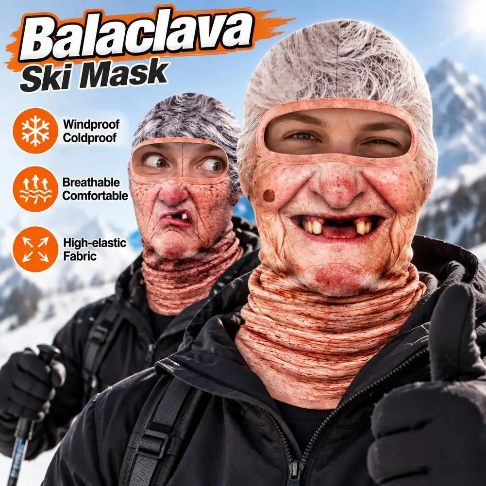 Warm Hood For Elderly Women Simulated Face Skiing Barak Hat Full Face Windproof And Cold Proof Face Mask