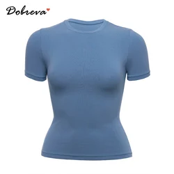 Women's Summer Short Sleeve Tops Cotton Trendy Cute Basic Casual Crew Neck Double Lined T Shirts Tees Tops