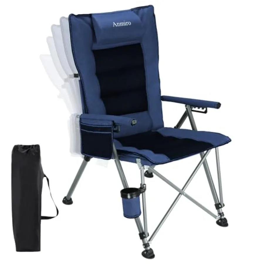 

Outdoor folding camping chair with steel frame black color 400 lbs heavy-duty support cup holder and storage bag included