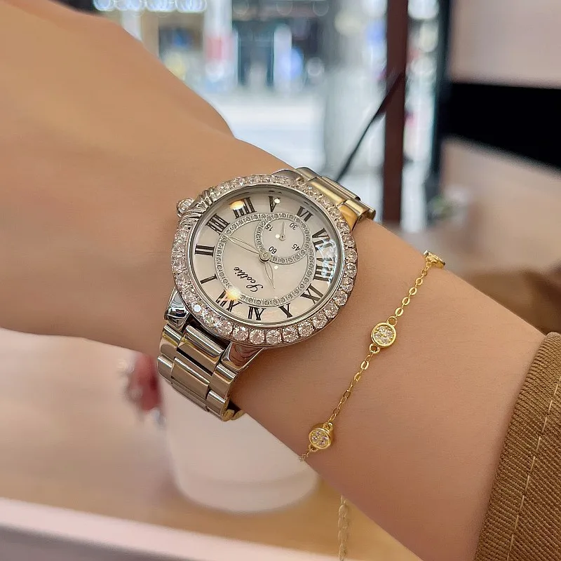 2024 Luxury Brand Women's Quartz Watch Diamond Accented Stainless Steel Simple Design Fashion Ladies Timepiece