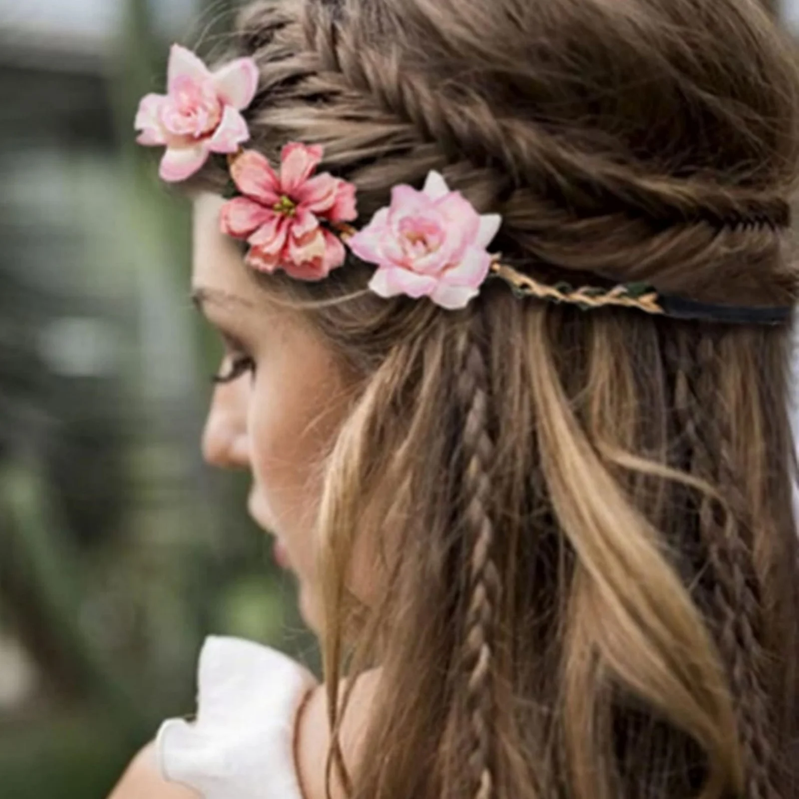 1 Stück Braut- und Brautjungfern-Kopfschmuck, Blumenkranz, Haarband, Haar-Accessoire, Handgelenk-Blume, für Reisen, Urlaub am Meer – Detail 3
