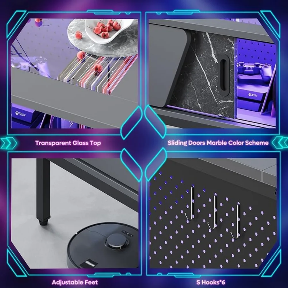 42 Inch LED Coffee Table with Storage Glass Coffee Tables for Living Room with Sliding Doors, Living Room Center Table