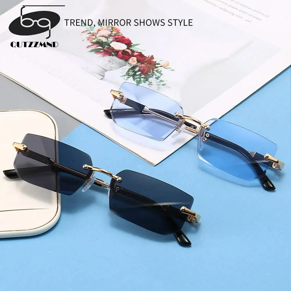 

Retro Rimless Sunglasses for Women & Men Trendy Frameless Rectangle Sun Glasses Retro Shades Fashion Summer Travel UV400 Eyewear