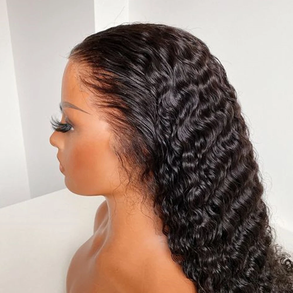 

26-дюймовый черный длинный 180 Плотность Кудрявый вьющийся парик спереди для женщин Детские волосы Бесклеевые предварительно выщипанные ежедневные синтетические термостойкие