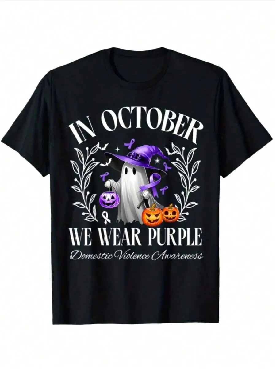 Men T Shirt Black Ghost Witch Pumpkin Graphic Print For Halloween Party Charity Awareness Events 100% Cotton Trendy Y2K
