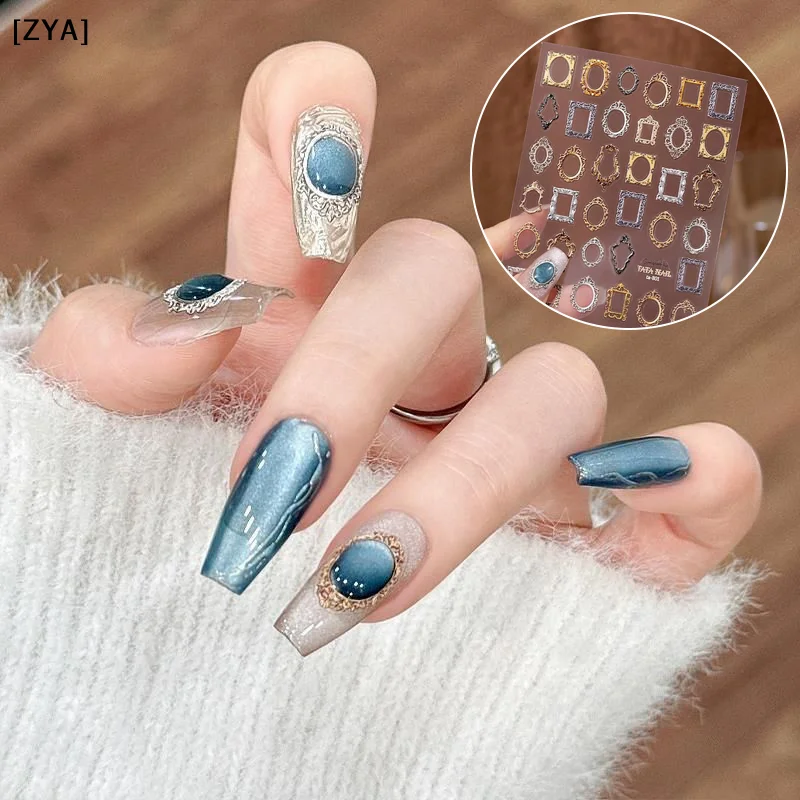 Vintage Photo Frame Border Boho 5D Soft Embossed Reliefs Self Adhesive Nail Art Decorations Stickers 3D Nail Decals[ZYA][ZYA]
