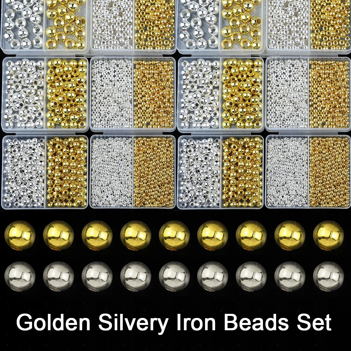 1 Box 2/3/4/5/6/8/10mm Metal Golden Plated Iron Beads Smooth Round Spacer Loose Beads For DIY Jewelry Making Bracelets Necklaces