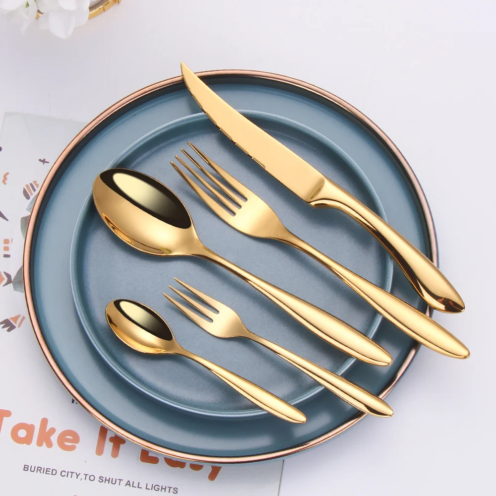 Silver Cutlery 4/8/12/16/20Pcs Stainless Steel 304 Tableware Mirror Gold Dinner Set Western Knife Fork Spoon Flatware