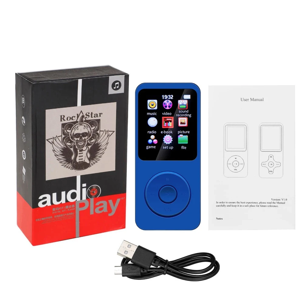 Bluetooth 5.0 MP4 MP3-speler Ingebouwde luidspreker Draagbare 1,8 inch scherm Muziekspeler Ondersteuning TF met FM-radio E-Book-opname