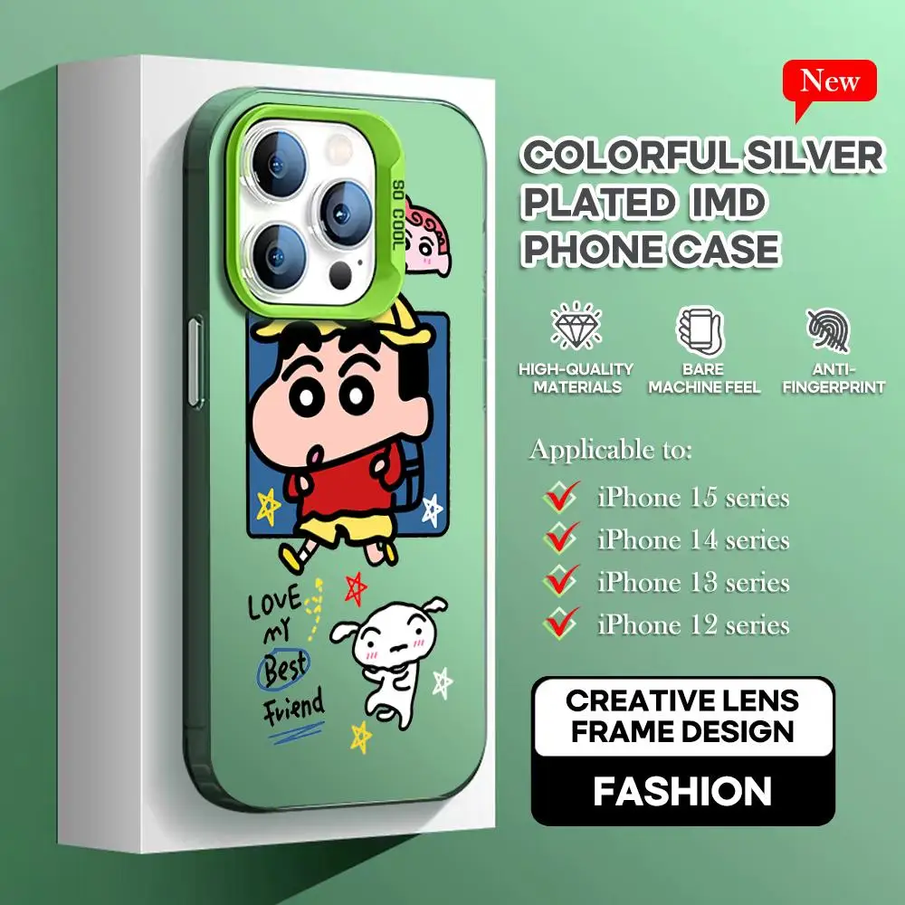 Anime Cartoon S-Shin-chan Phone Case green IMD Colorful Phone Case Silver Cover Suitable for iPhone 16 15 14 13 12 11 XS Pro Max