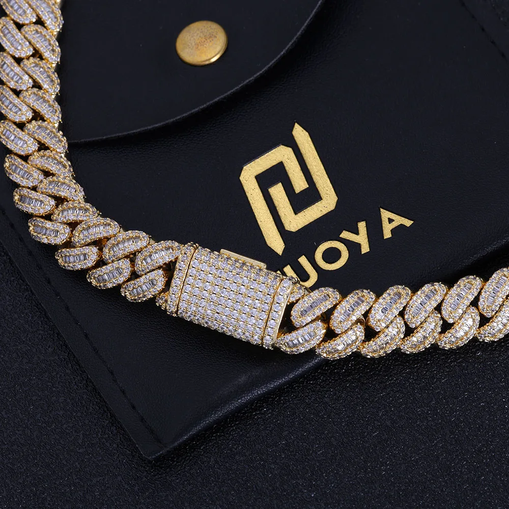 NUOYA Hip Hop Jewelry High Quality 12mm Bling Iced Cz Rectangle Diamond Prong Setting Cuban Link Necklace Homme