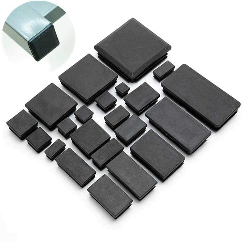 Steel Plastic Rectangular Pipe Plug Furniture Leg Plug Anti Slip Feet Protector Pad Tube Cap Plug Cap Black