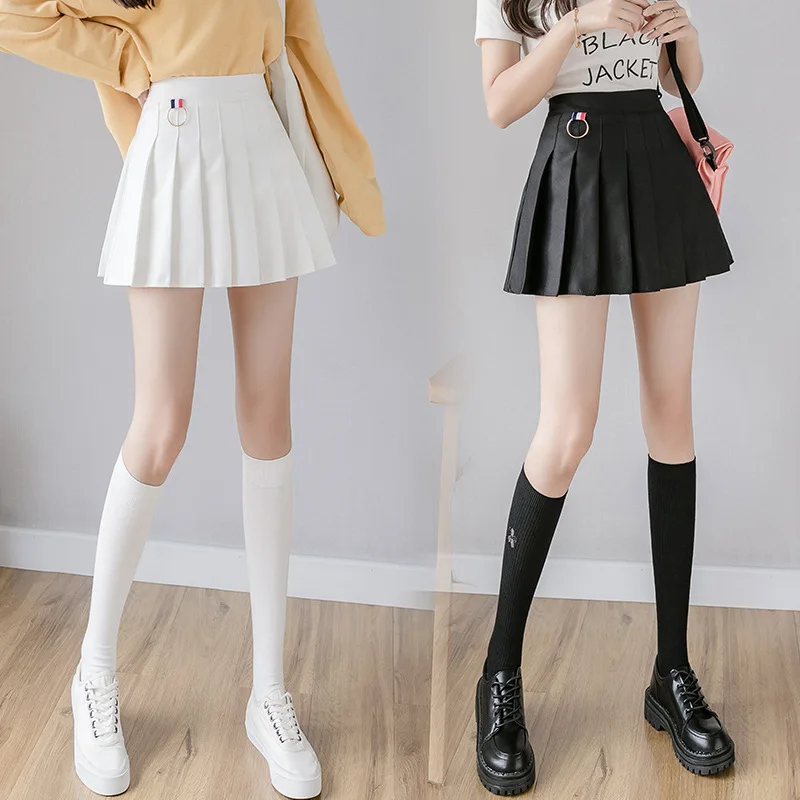 Gefaltetes Rock Student 2022 Frühling Sommer Preppy Weiß Schwarz Kurzen Rock Nette Koreanische Damen High-taille EINE Linie Röcke asiatische Größe