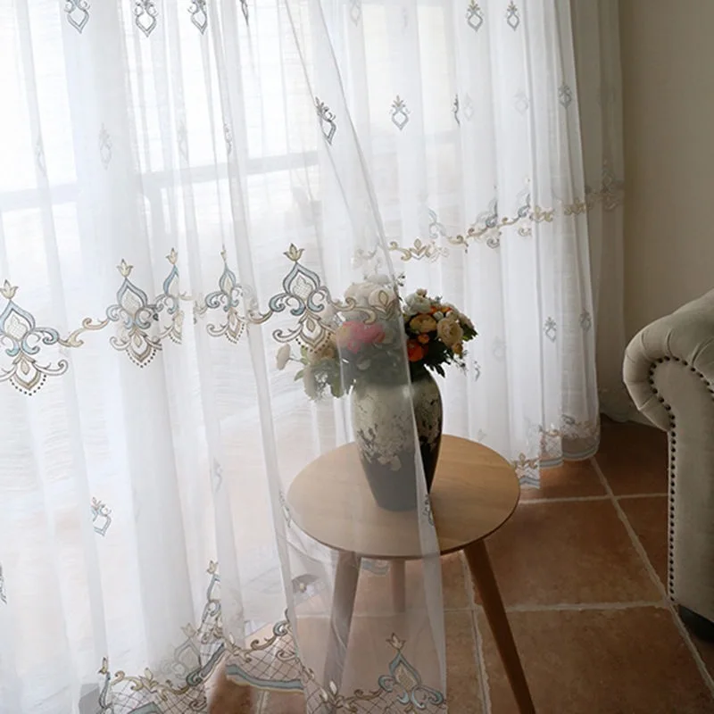 

European Embroidered White Tulle Luxury Sheer Curtains for Living Room Bedroom Dining Window Elegant Decor Window Custom Size