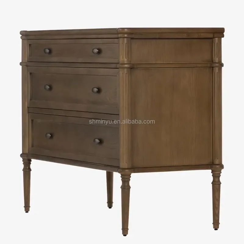 French Style 3-Drawer Chest of Drawers Solid Oak with Handmade Durable Construction Modern Bedroom Storage