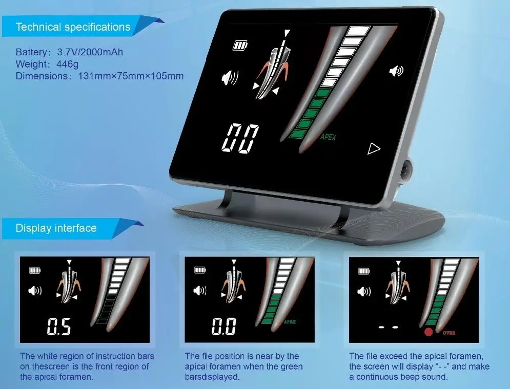 

Dental Endo Root Canal Apex Locator RPEX6 4.5 inch LCD Screen Dental Endodontic Locator Dentist Instrument