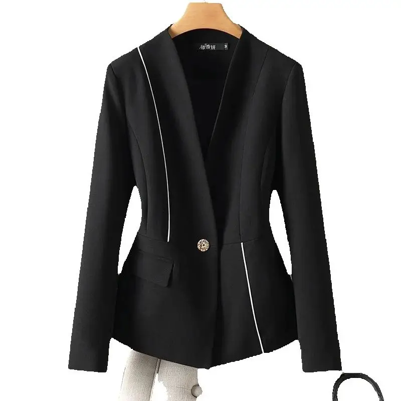 

Stitching Suit Jacket Women's Short Outwear Spring Waist 2025 Spring Autumn New Blazer Vintage Fashion Black White Coat Female