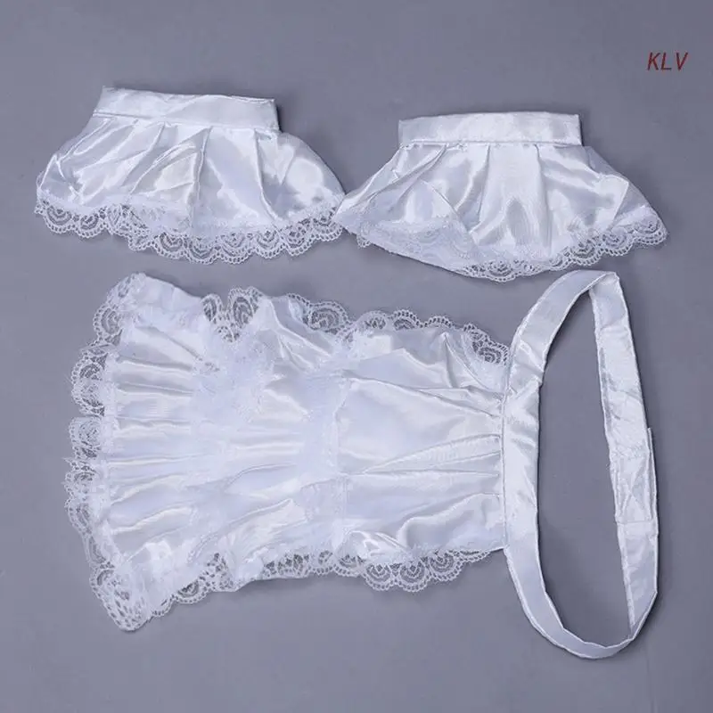 Adult Kid Detachable Ruffled Satin Jabot and Cuffs Set Vintage Victorian Faux Collar Steampunk Cosplay Costume Accessory