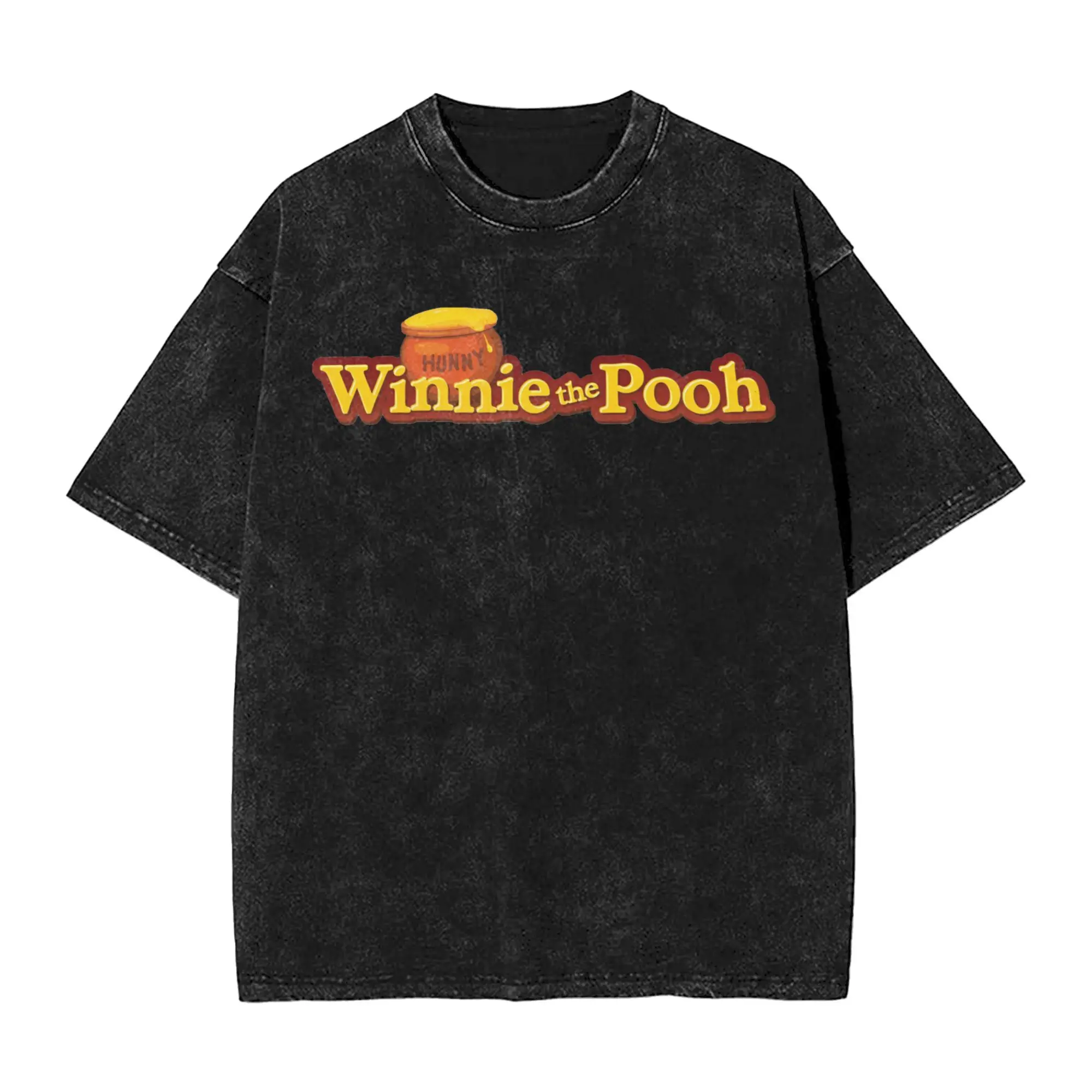 

Winnie the Pooh Logo Men's T Shirt Washed Fashion Tee Shirt Short Sleeve Crew Neck T-Shirts 100% Cotton Plus Size Clothing