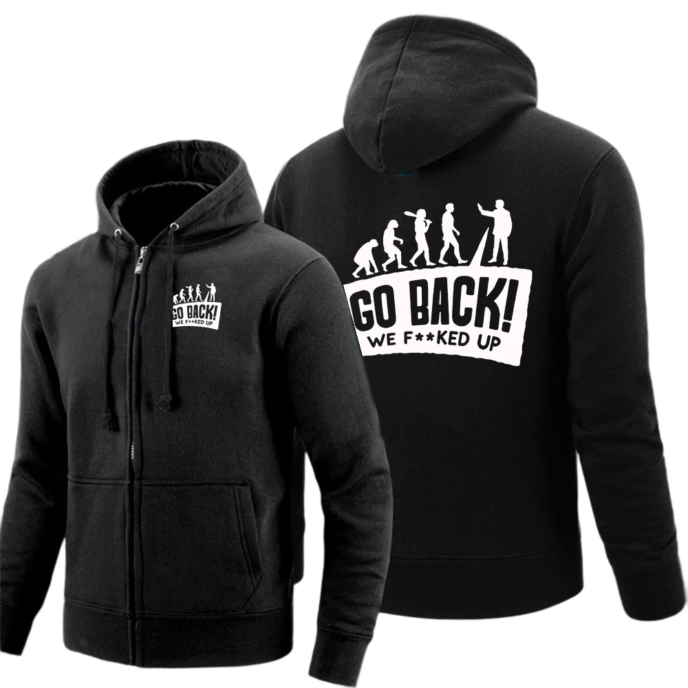 Evolution Themed Humor Men's solid-color zipper sweatshirt is suitable for spring and autumn hoodies jacket
