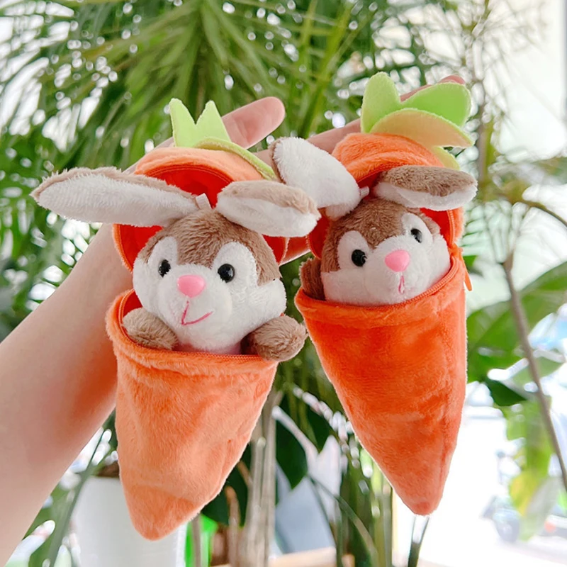 1PC High Quality Mini Cute Rabbit In Carrot Plush Toys Keychain Anime Brown Lop Eared Bunny Pendant Stuffed Doll Gift