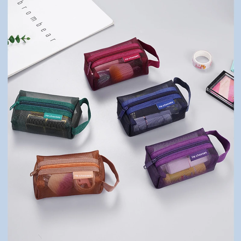 Protable Large Capacity Mesh Coin Bag Coin Purse Three-dimensional Visible Small Coin Pouch Key Earphone Storage Bag Card Holer