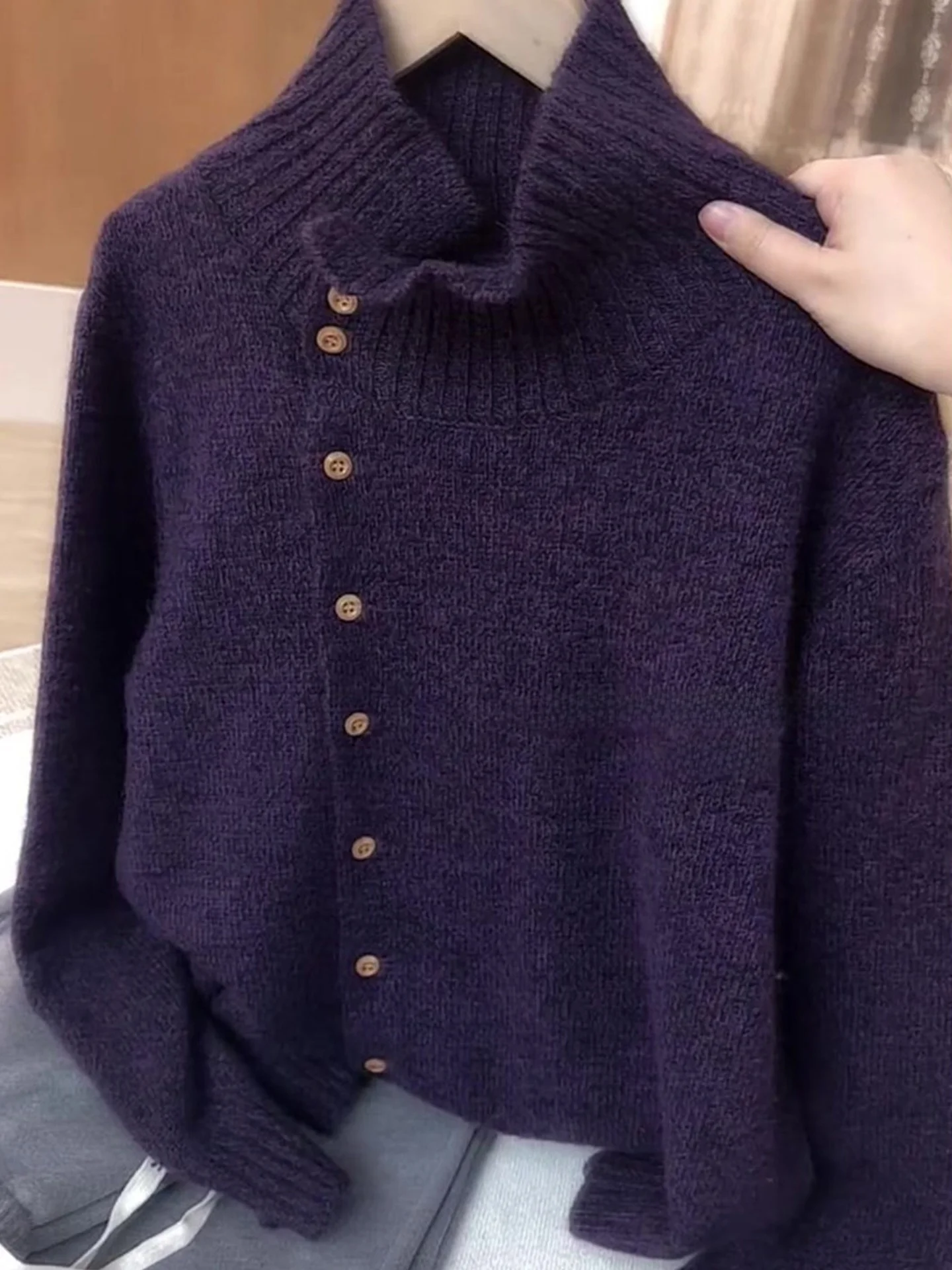 سترة كتان كامير مفتوحة طويلة Sve فضفاضة تناسب اللون محبوك الشتاء Faion التخسيس جديد Sle تخفيف النسخة الكورية #3