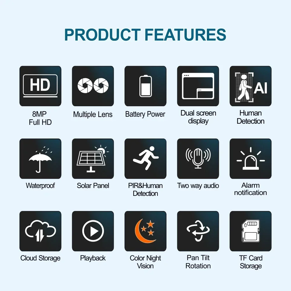 Anxinshi 99xzoom Ptz cámara Solar 4G 4K 60W Panel Solar 365 días de trabajo IR200 medidor cámara CCTV de doble lente