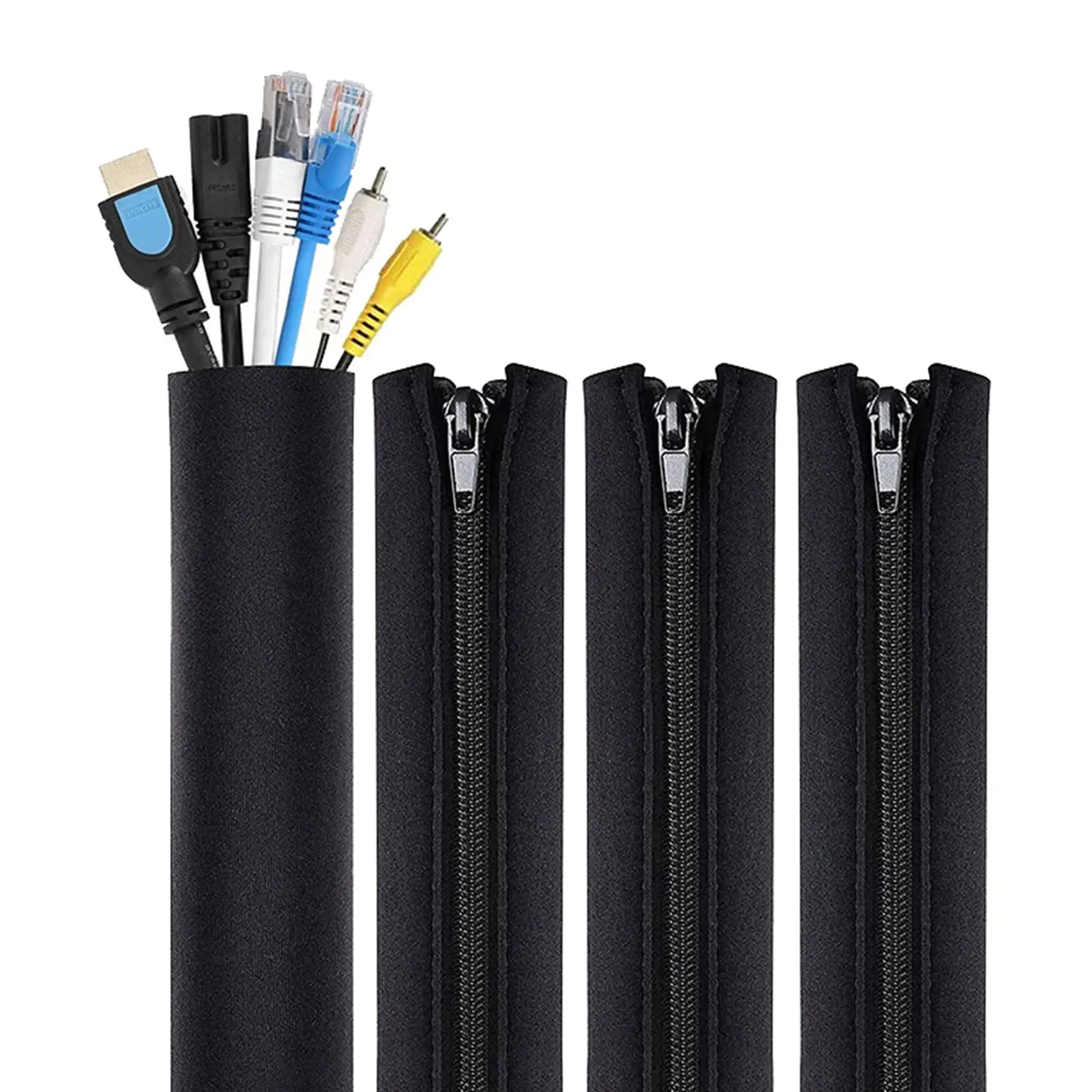 DT39 8 Pack Cable Tidy Tube Neoprene Zipper Sleeve Wire Organizer for TV Computer Home Entertainment Black