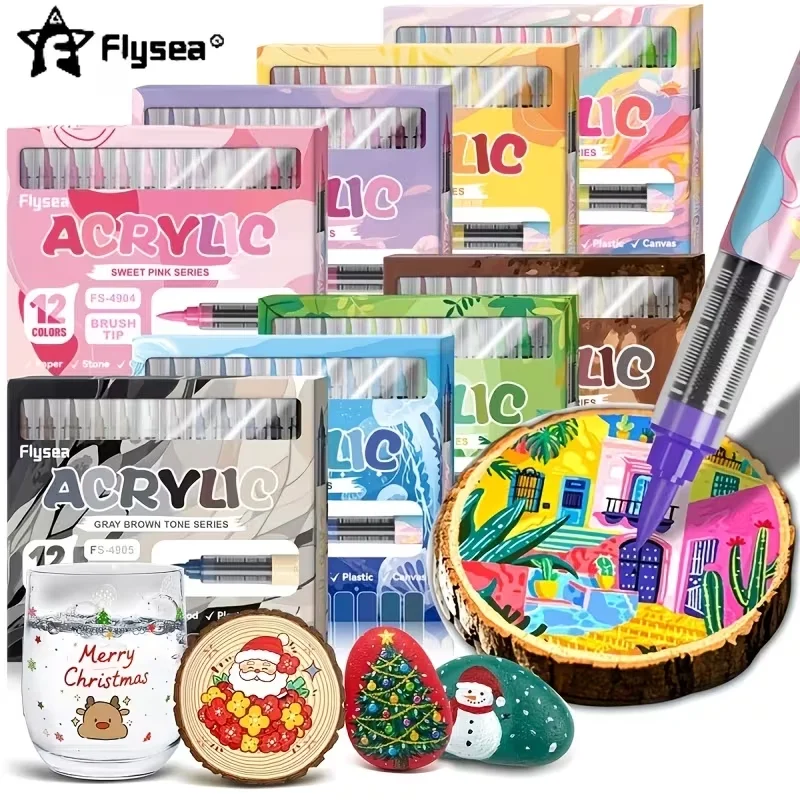 Acrylic Paint Pens, Dual Tip Paint Markers for Rock Painting and DIY Crafts, Waterproof Permanent Markers for Wood, Stone, Glass, Ceramic, Canvas, Mug and More, Fine Tip & Brush Tip Art Supplies for Creative Projects