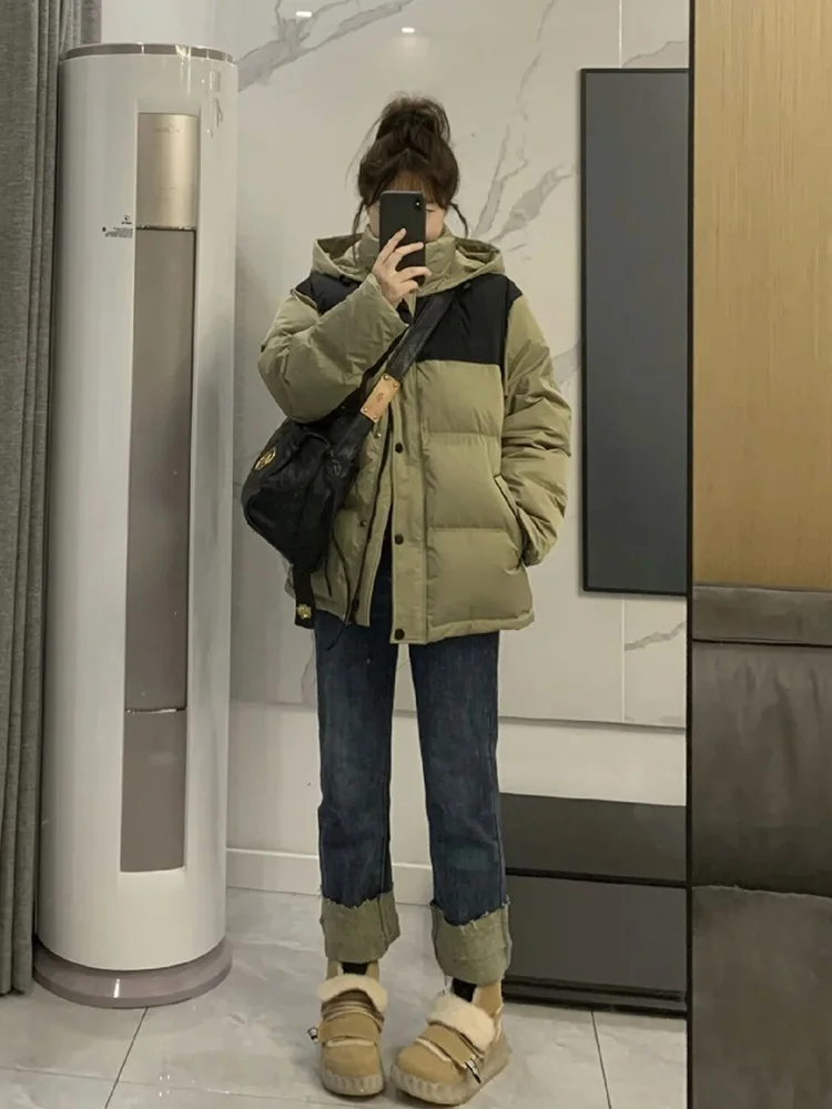 

Модное зимнее женское свободное корейское пальто с капюшоном, верхняя одежда небольшого размера, повседневная одежда для поездок на работу