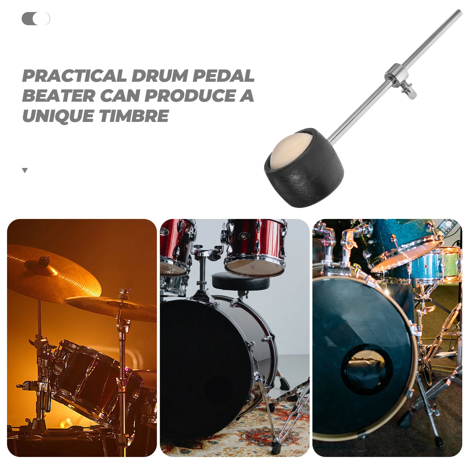 

Drum Pedal Hammer Solid Wood Beater Durable Metal Handle Stable Long Life Replacement Part Perfect for Bass Drum Kit Accessories