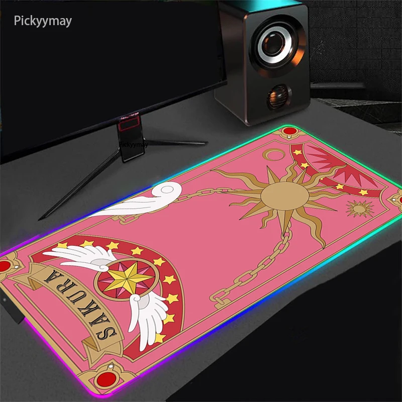 Imagem -03 - Cardcaptor Sakura Anime Mouse Pad Rgb Kawaii Computador Portátil Gaming Teclado Tapete Gamer Tapetes de Mesa Led Cor Backlight Mouse Esteira Xxl