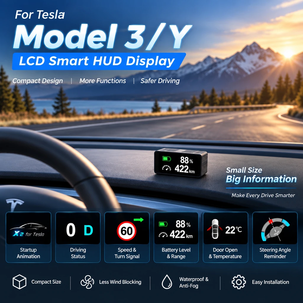 Car Multi-Functional Heads Up Display For Tesla Model 3/Y, Plug & Play, Real-Time Speed Battery Range Data, HUD Dashboard Displa