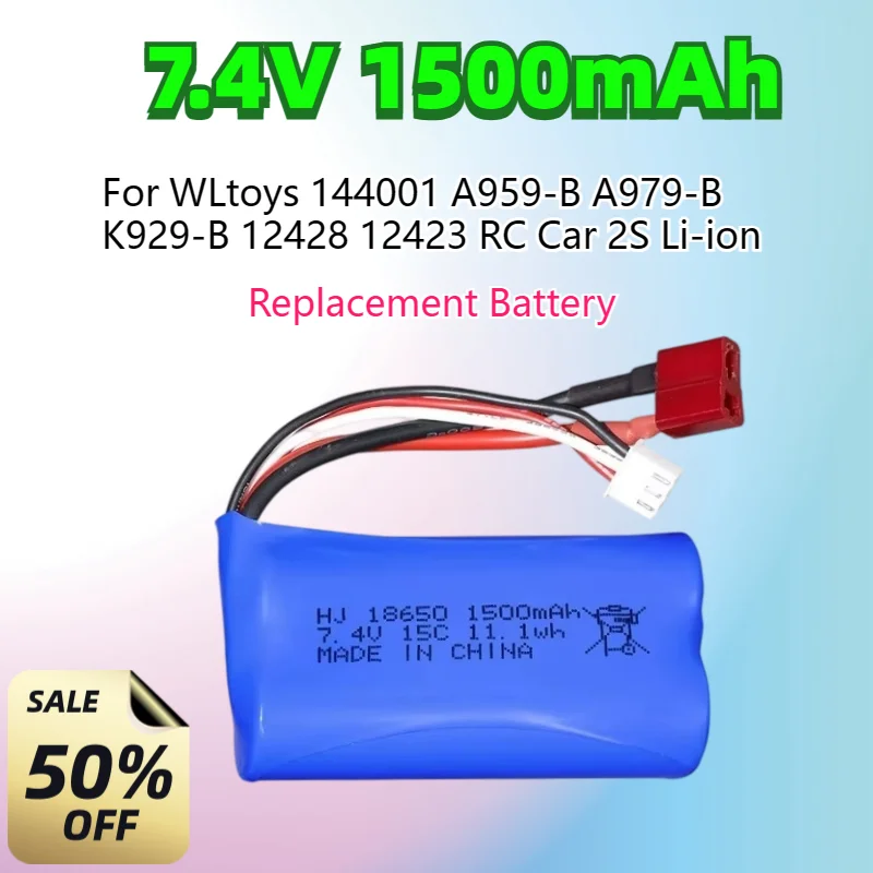 New 2S 7.4V 1500mAh 18650 Li-ion Battery for WLtoys 144001 A959-B A969-B A979-B 12428 12423 RC Car