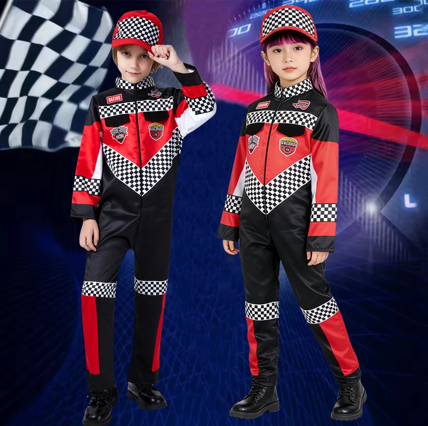 Rotes Einteiliges Kinder-Rennfahrer-Cosplay-Kostüm Klassische Trainings-Rennuniform für Kinder und Männer Karting-Trikot-Bekleidung