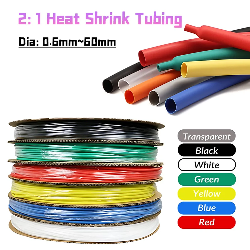 2:1 Cable Wire Heatshrink Tube 7 Colours Dia 0.6mm~60mm Industrial Shrink Tube for Electrical Wire Insulation - Rated for 600 V