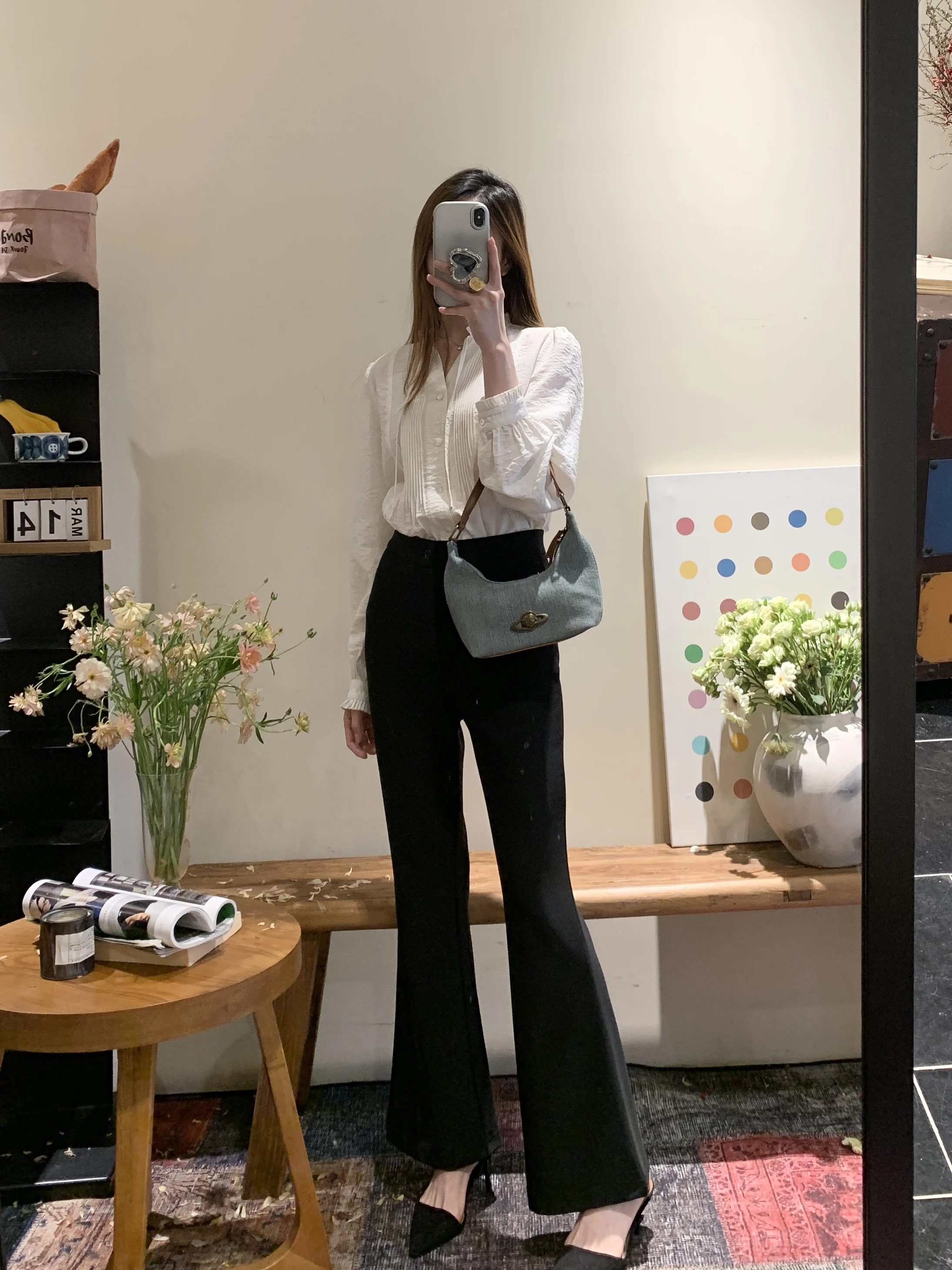 

Magic Flared Pants High Elastic Comfortable Durable Match All Machine Washable Casual High Waist Polyester Spandex Blend