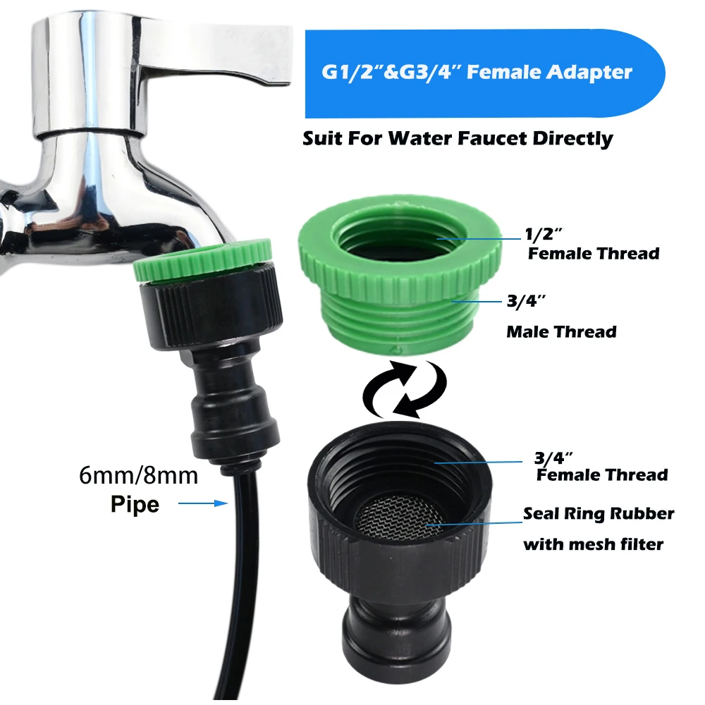 2 STUKS Snelkoppelingen Set 1/2'& 3/4' Binnendraad voor 6-8mm PE Buis Aquarium RO Omgekeerde Osmose Systeem Waterfilter Connector