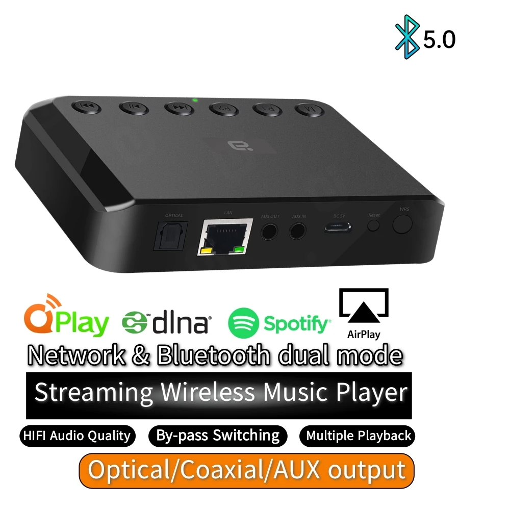 Wireless WIFI Audio Receiver for Airplay Spotify DLNA NAS Multi-room Sound Stream Bluetooth 5.0 Music Box Optical Adapter