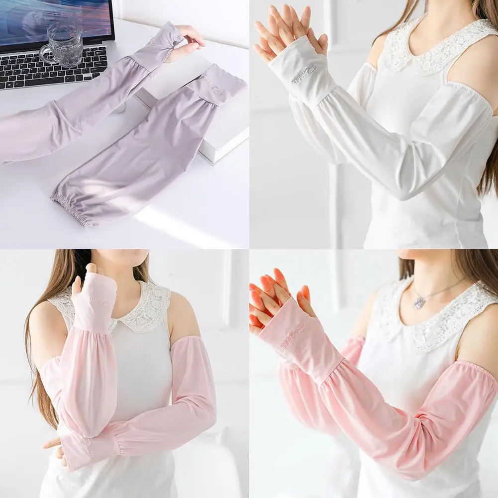 1 Pair Summer Ice Silk Sleeves For Men And Women Loose Outdoor UV Protection Cycling Sleeve Arm Sun Protection Sunshade Sleeves