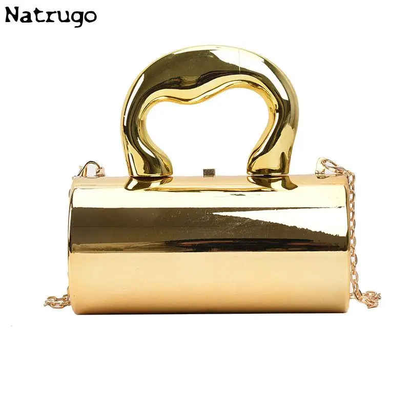 Women\'s Handbag Bags For Women 2023 Party Clutches Fashion Cylinder Mini Evening Purse Crossbody Shoulder Bag Gold Box Clutch