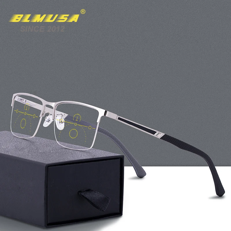 BLMUSA Men\'s Progressive Multifocal Reading Glasses Anti Blue Light Blocking Eyeglasses Classic Business Optical Glasses For Men