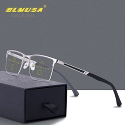 BLMUSA Men's Progressive Multifocal Reading Glasses Anti Blue Light Blocking Eyeglasses Classic Business Optical Glasses For Men