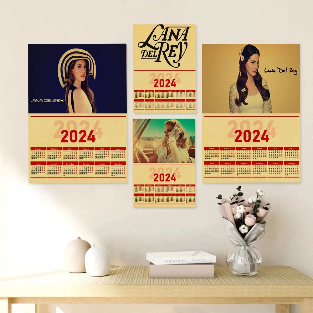 2024 Calendar Lana Del Rey Posters Retro Kraft Paper Music Album Poster Vintage Home Room Decor Aesthetic Art Wall Painting